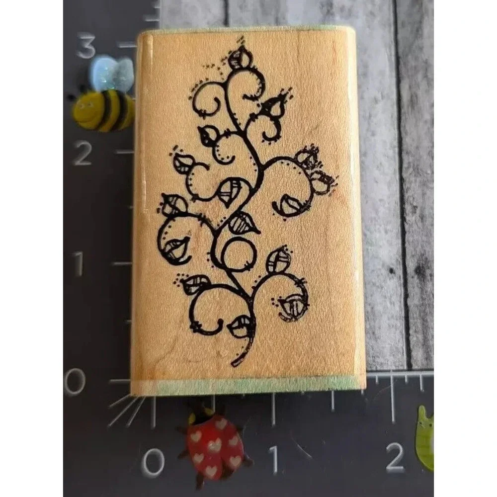 Dots Leafy Plant Branch Ivy Rubber Stamp Wood #E42